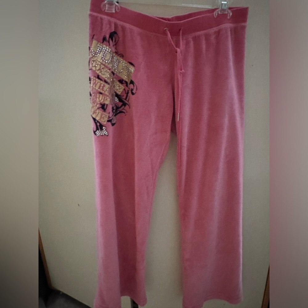 Juicy Couture Pink Velour Pants with Gold Embellishments